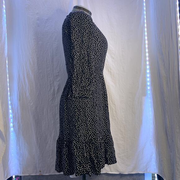 Talbots Dress Black White Dot Midi Dress Smocked Waist 3/4 Sleeve Ruffle Tier M - Picture 6 of 14